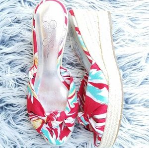 Jessica Simpson Red Floral wedge